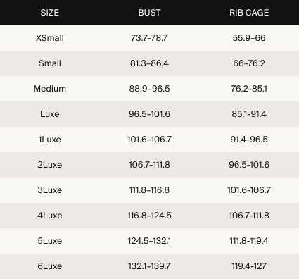 Size guide in centimeters
