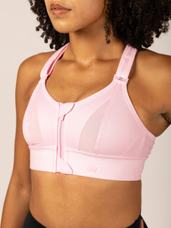 Zipper Sports Bra for Women Velcro Adjustable Straps High Impact