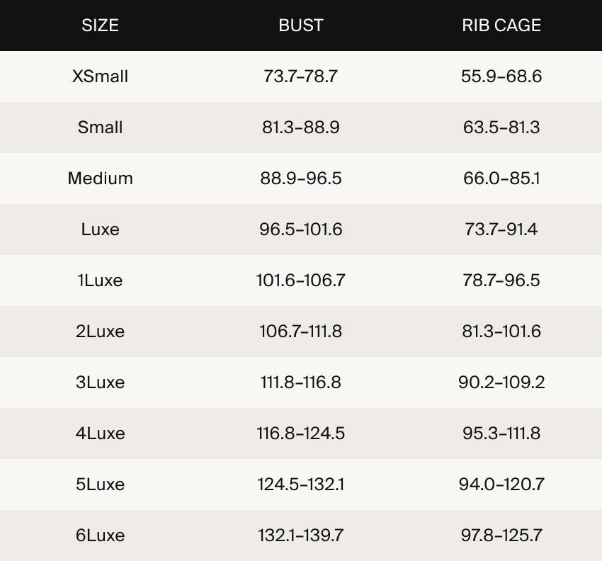 Size guide in centimeters