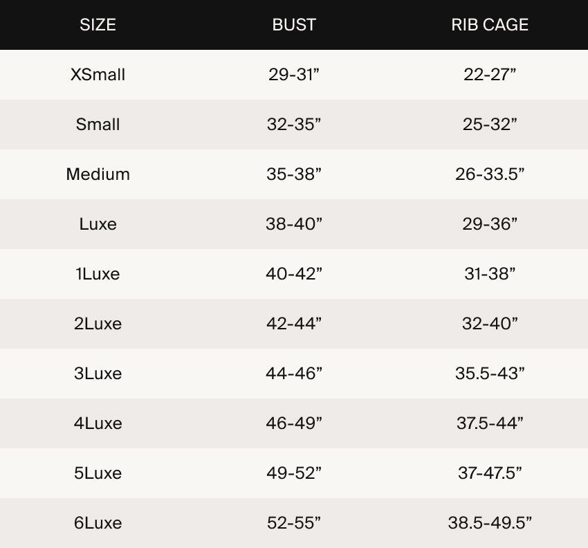 Size guide in inches