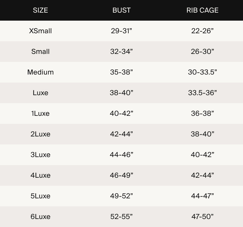 Size guide in inches