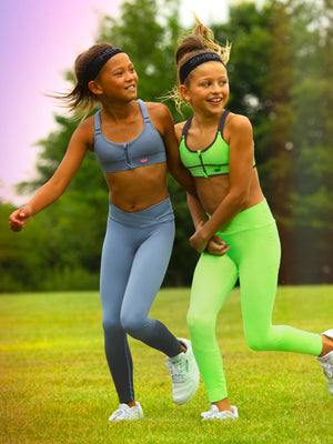 SHEFIT Girls' Seamless Athletic Leggings & Sports Bra Washed Denim