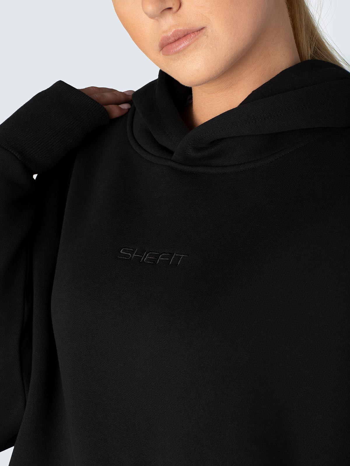 Shefit Women's 4Luxe Comfort Hoodie Black Cropped Drop Shoulder Comfor – B  Squared Liquidation