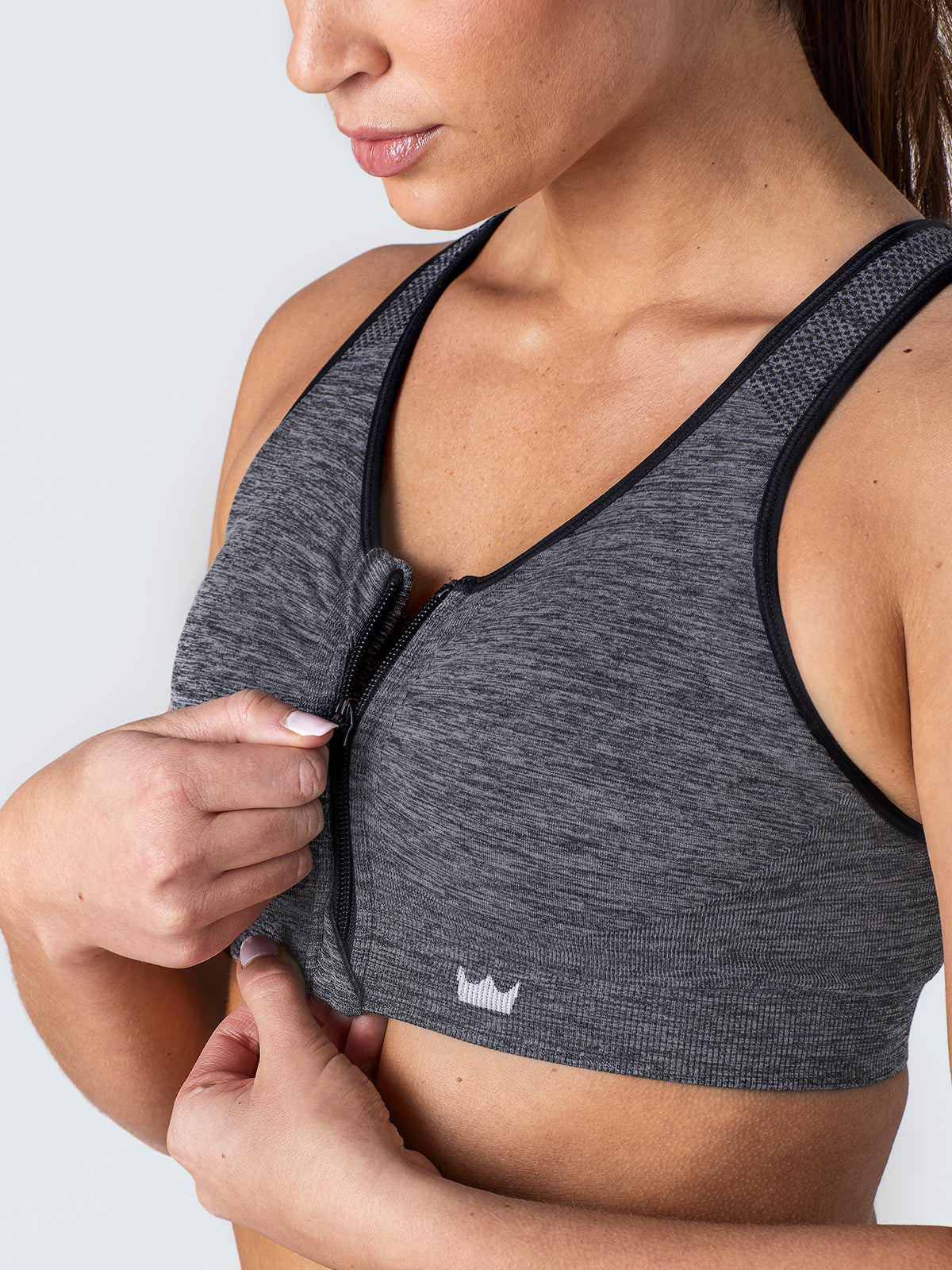 Shefit Ultimate Front Zip Close Gray Gym Padded Sports Bra Size 2Luxe