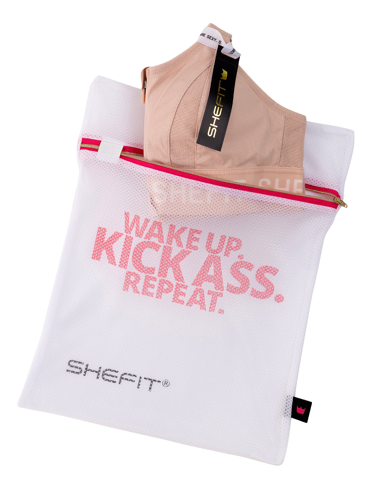Shefit Lounge Sports Bra Size Small Seamless Zipper Front Wash Bag Peach